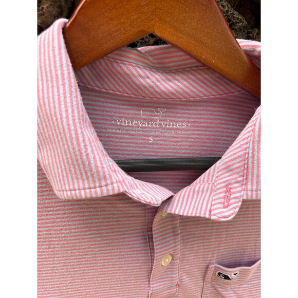 Vineyard Vines Pink Grey Striped Soft Knit Golf Polo - Small - Picture 7 of 8